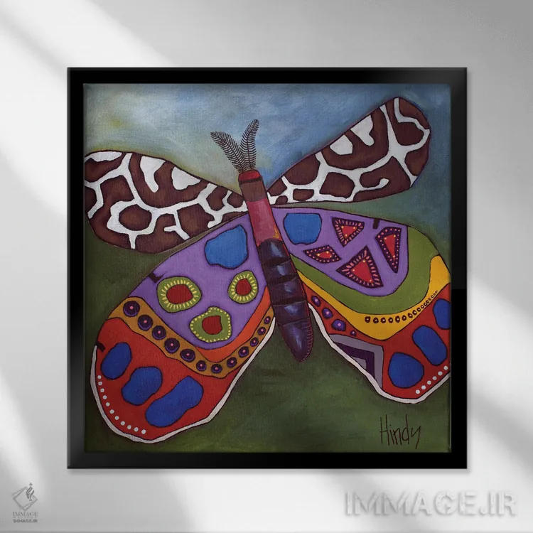 تابلو پروانه شاد و پرانرژی اثر دیویدای هینْدز - نمای قابدار مشکی