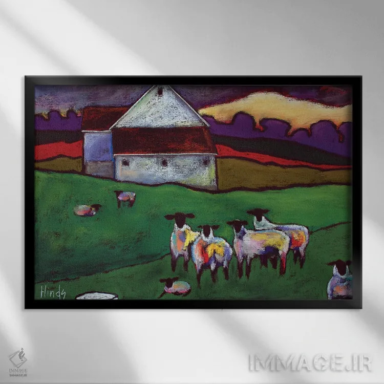 تابلو گوسفند اثر دیویدای هینْدز - نمای قابدار مشکی