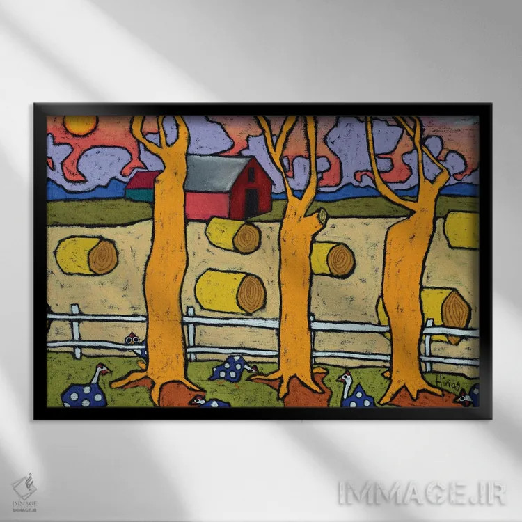 تابلو مطالعه سه درخت اثر دیویدای هینْدز - نمای قابدار مشکی