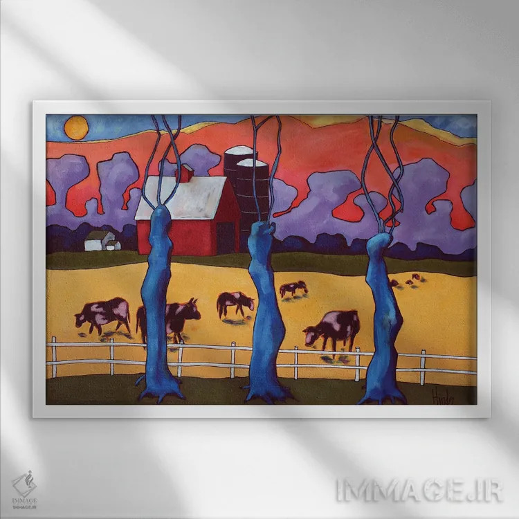 تابلو سه درخت II اثر دیویدای هینْدز - نمای قابدار سفید