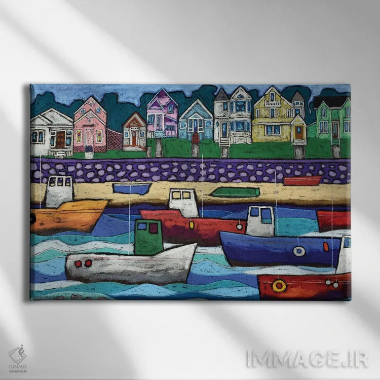 تابلو قایقهای ماهیگیری شلوغ اثر دیویدای هینْدز - نمای روبهرو روی دیوار