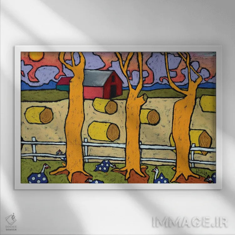 تابلو مطالعه سه درخت اثر دیویدای هینْدز - نمای قابدار سفید