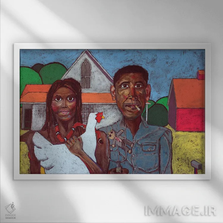 تابلو خوش آمدی به خانه آمریکا اثر دیویدای هینْدز - نمای قابدار سفید