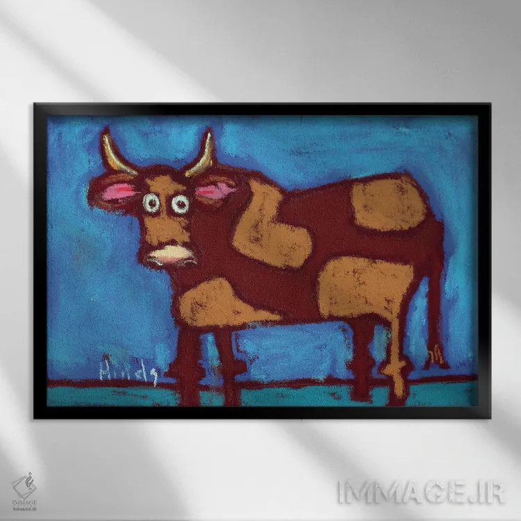 تابلو گاو قهوهای اثر دیویدای هینْدز - نمای قابدار مشکی