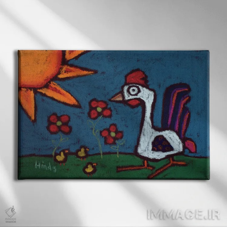 تابلو مرغ و جوجهها اثر دیویدای هینْدز - نمای روبهرو روی دیوار