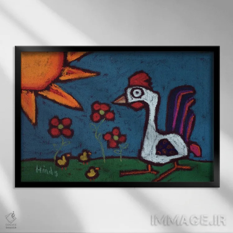 تابلو مرغ و جوجهها اثر دیویدای هینْدز - نمای قابدار مشکی