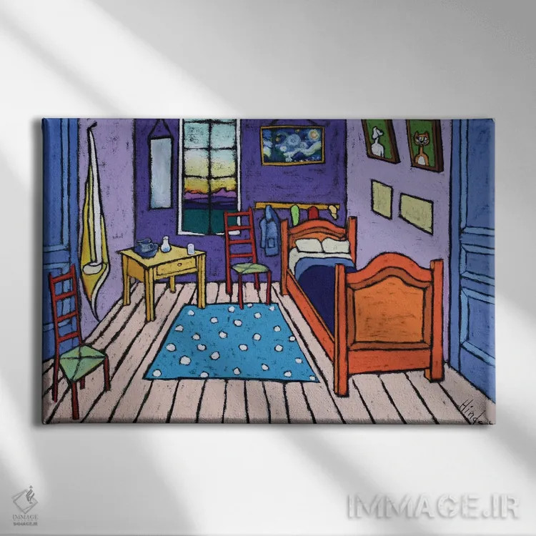 تابلو اتاق خواب ون گوگ اثر دیویدای هینْدز - نمای روبهرو روی دیوار