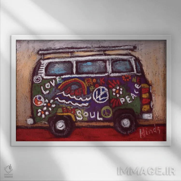 تابلو اتوبوس عشق اثر دیویدای هینْدز - نمای قابدار سفید