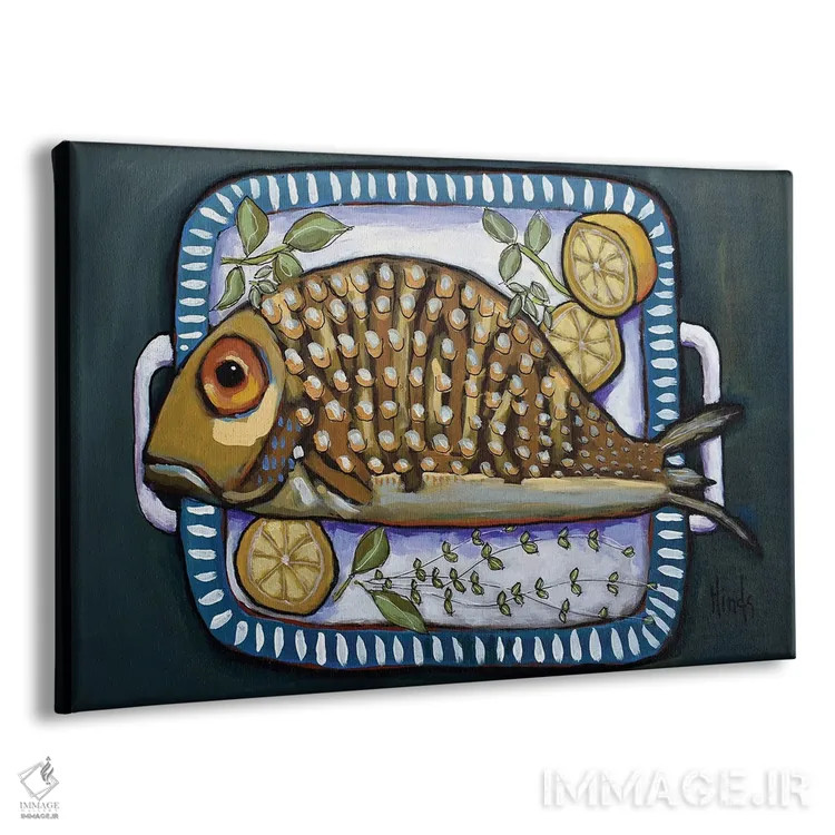 تابلو ماهی روی سینی اثر دیویدای هینْدز - نمای پرسپکتیو محصول