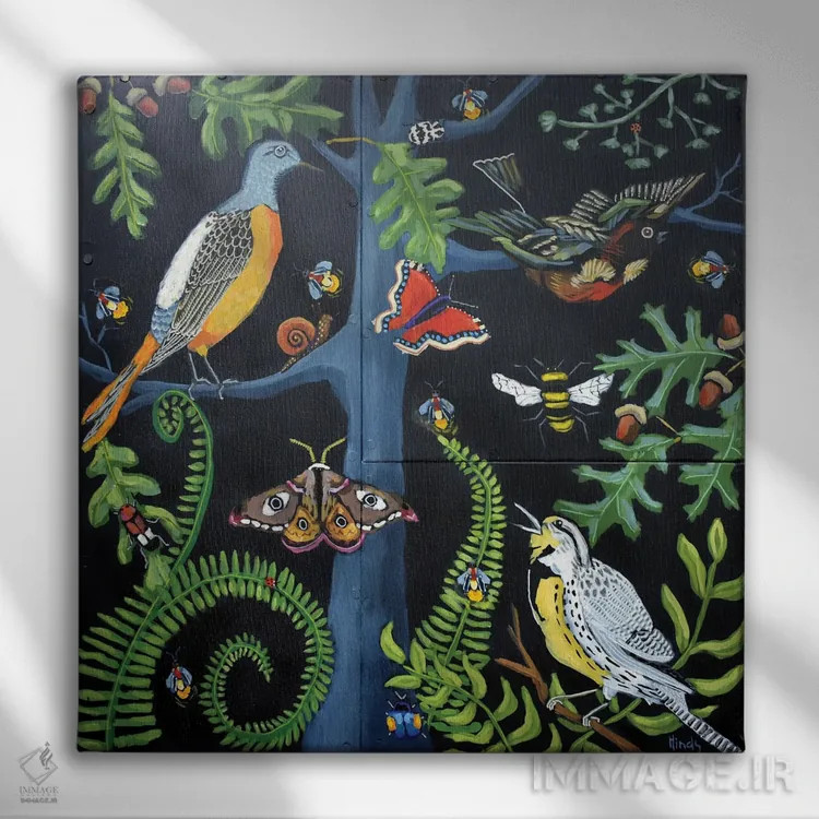 تابلو رژه نیمهشب اثر دیویدای هینْدز - نمای روبهرو روی دیوار