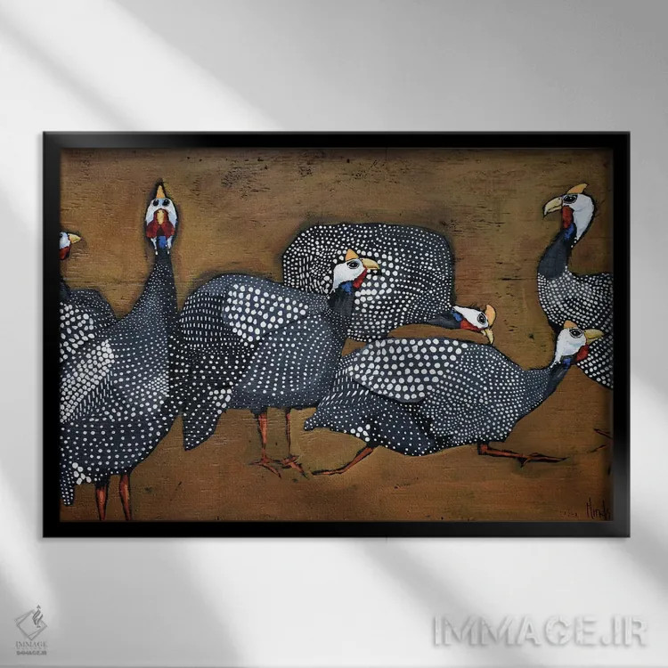 تابلو گیجی مرغهای گینهای اثر دیویدای هینْدز - نمای قابدار مشکی