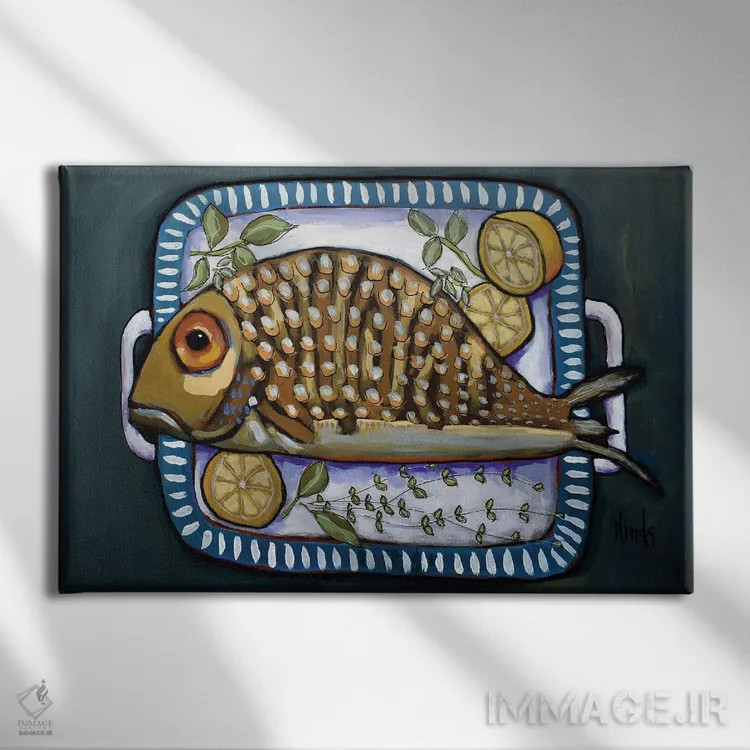 تابلو ماهی روی سینی اثر دیویدای هینْدز - نمای روبهرو روی دیوار