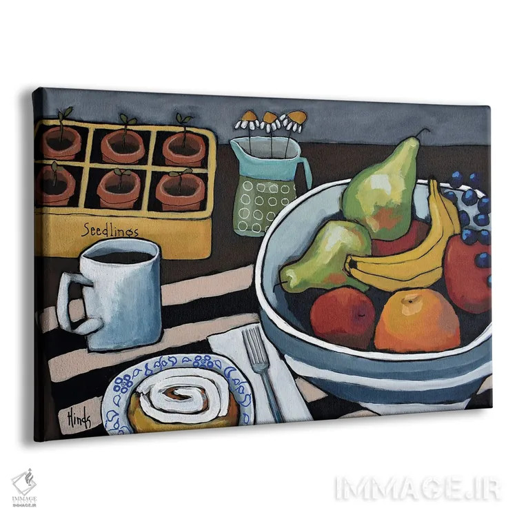 تابلو رول دارچینی با کاسه میوه اثر دیویدای هینْدز - نمای پرسپکتیو محصول