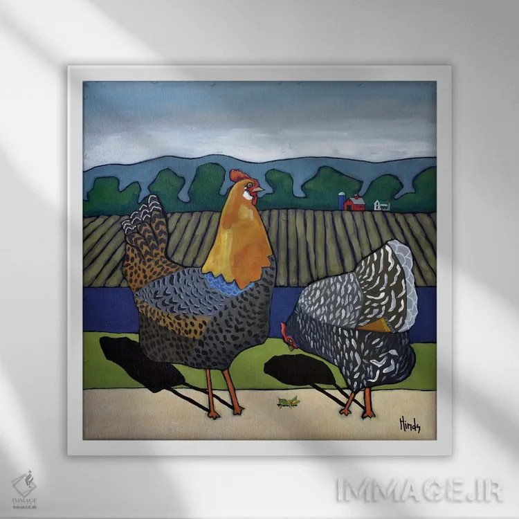 تابلو خروس کاگبرن و خانم یولا اثر دیویدای هینْدز - نمای قابدار سفید