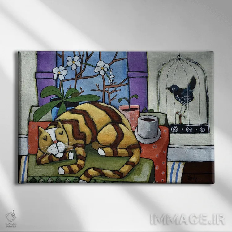 تابلو چرت گربهای اثر دیویدای هینْدز - نمای روبهرو روی دیوار