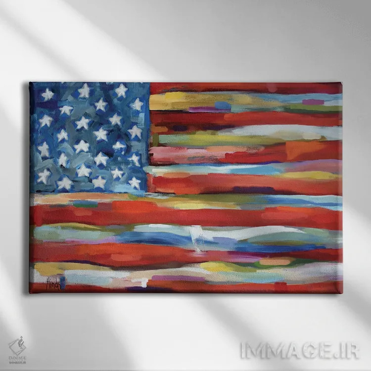 تابلو پرچم انتزاعی آمریکا اثر دیویدای هینْدز - نمای روبهرو روی دیوار