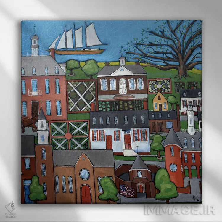 تابلو ویلیامزبورگ تاریخی استعماری (شهر آمریکا) اثر دیویدای هینْدز - نمای روبهرو روی دیوار