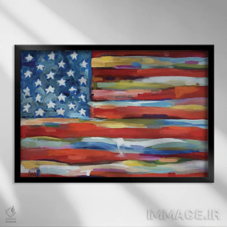 تابلو پرچم انتزاعی آمریکا اثر دیویدای هینْدز - نمای قابدار مشکی