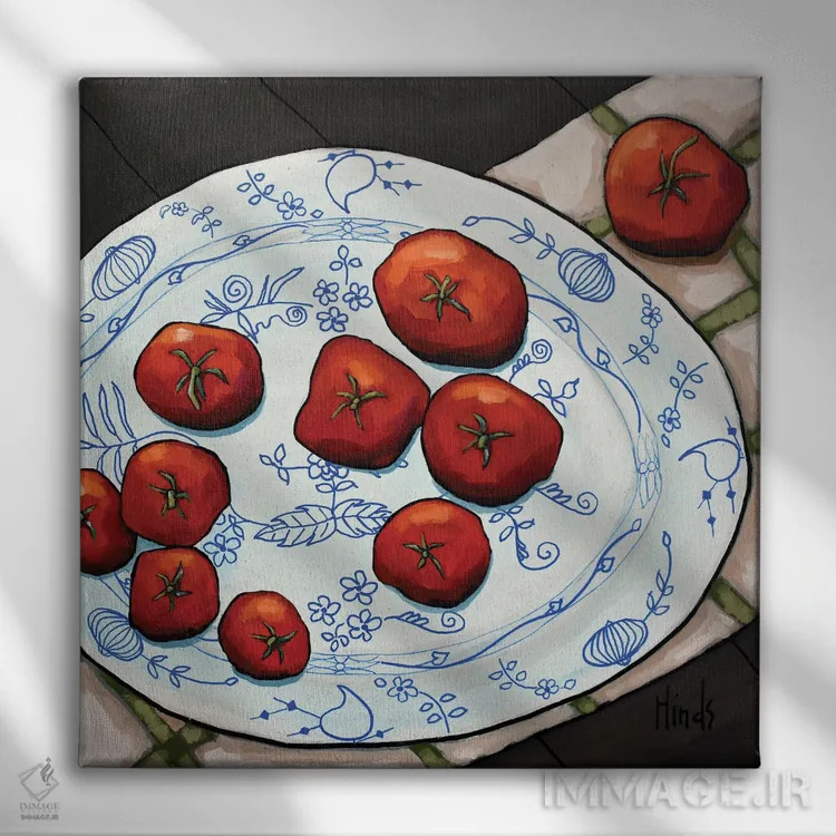 تابلو گوجهفرنگی روی سینی اثر دیویدای هینْدز - نمای روبهرو روی دیوار