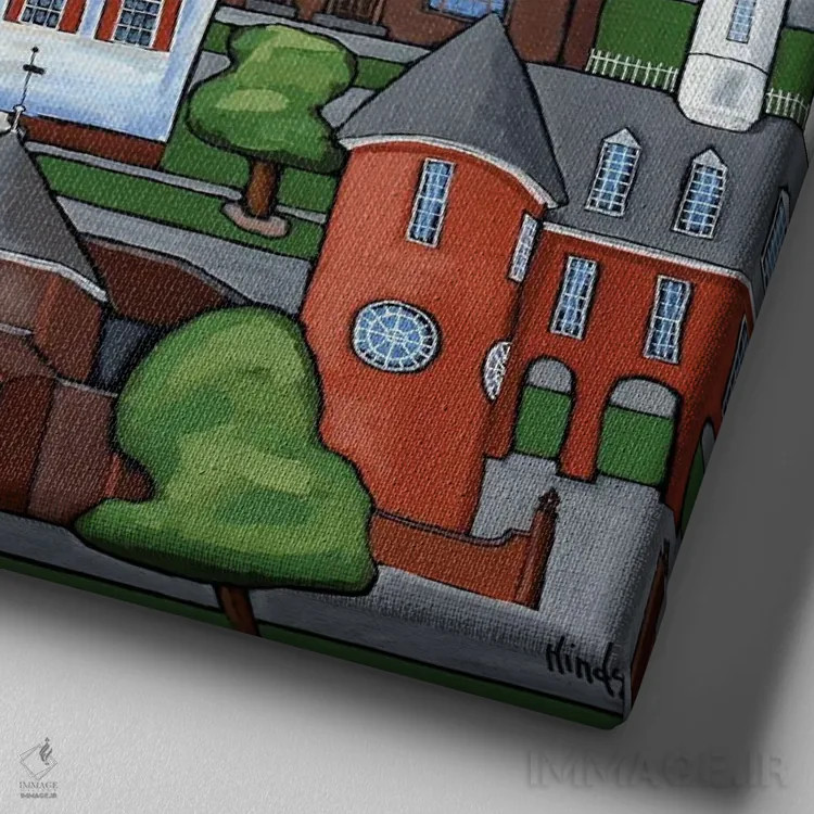 تابلو ویلیامزبورگ تاریخی استعماری (شهر آمریکا) اثر دیویدای هینْدز - نمای نزدیک بافت بوم