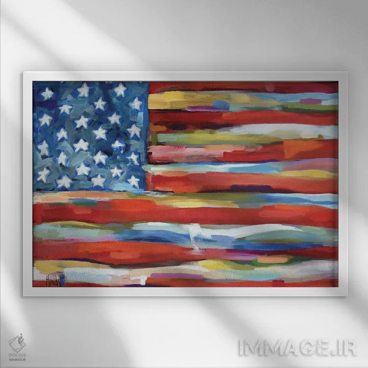 تابلو پرچم انتزاعی آمریکا اثر دیویدای هینْدز - نمای قابدار سفید