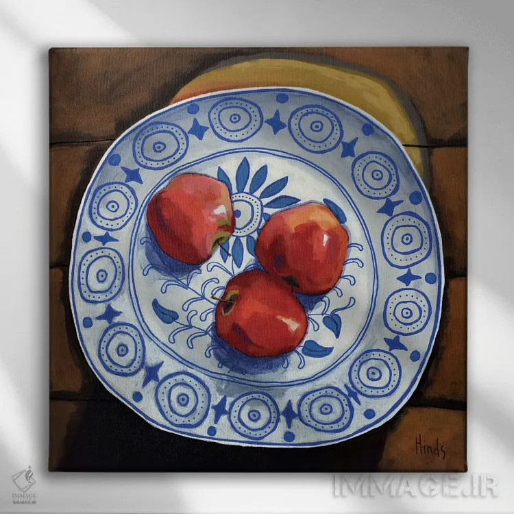 تابلو سیبها در کاسه اثر دیویدای هینْدز - نمای روبهرو روی دیوار