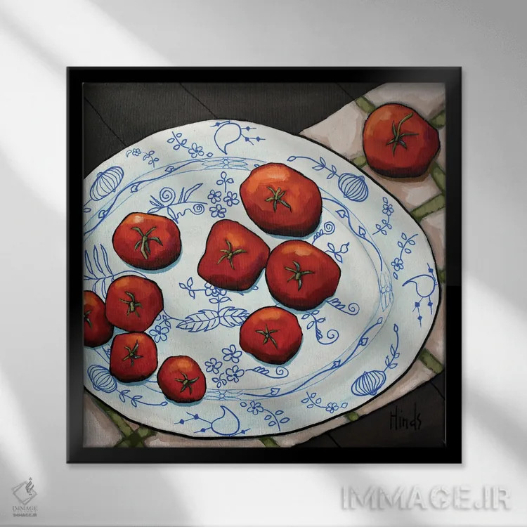 تابلو گوجهفرنگی روی سینی اثر دیویدای هینْدز - نمای قابدار مشکی