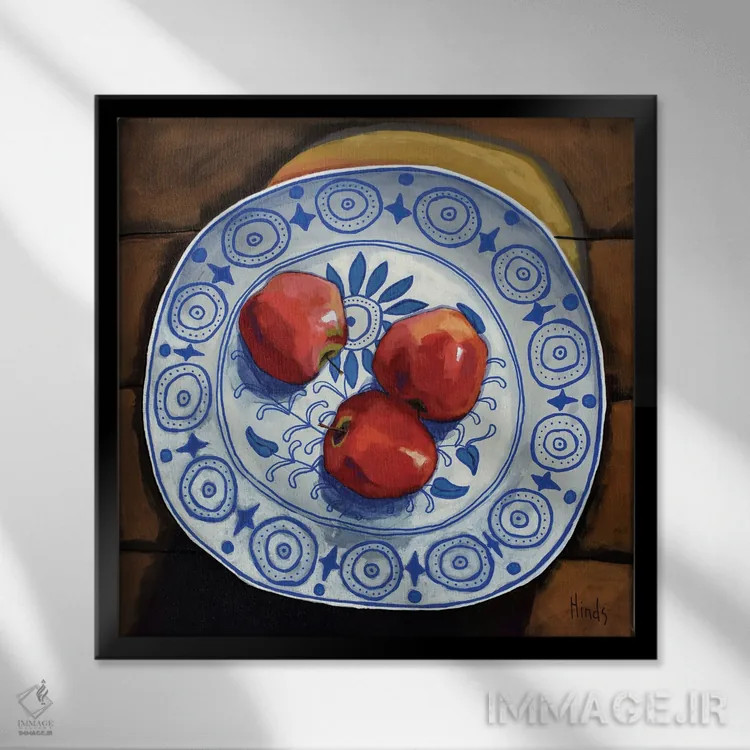 تابلو سیبها در کاسه اثر دیویدای هینْدز - نمای قابدار مشکی