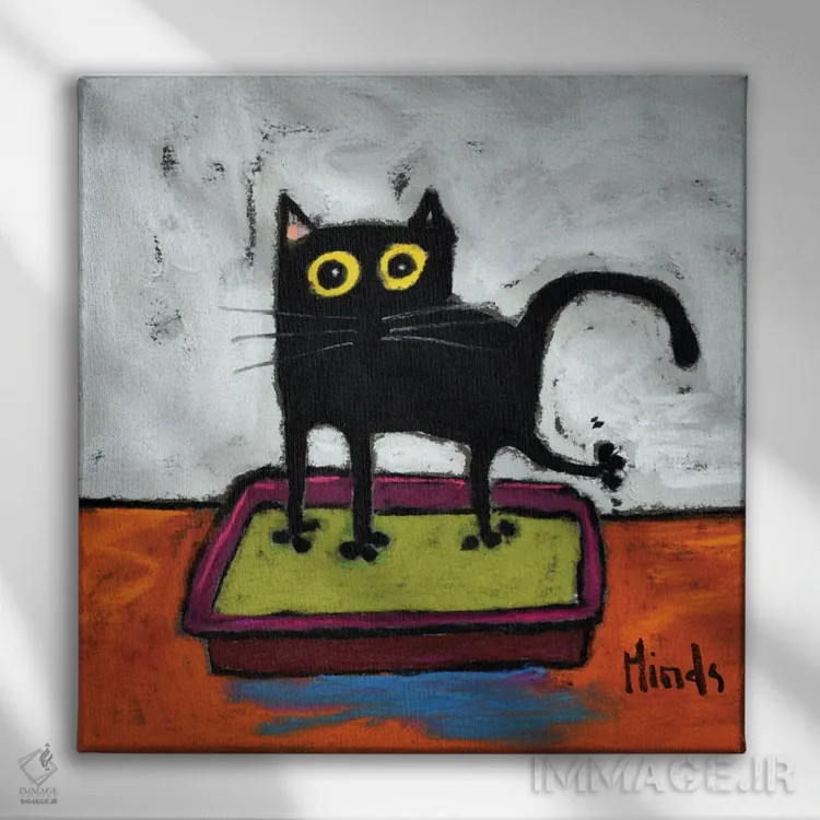 تابلو گربه سیاه در جعبه خاک اثر دیویدای هینْدز - نمای روبهرو روی دیوار