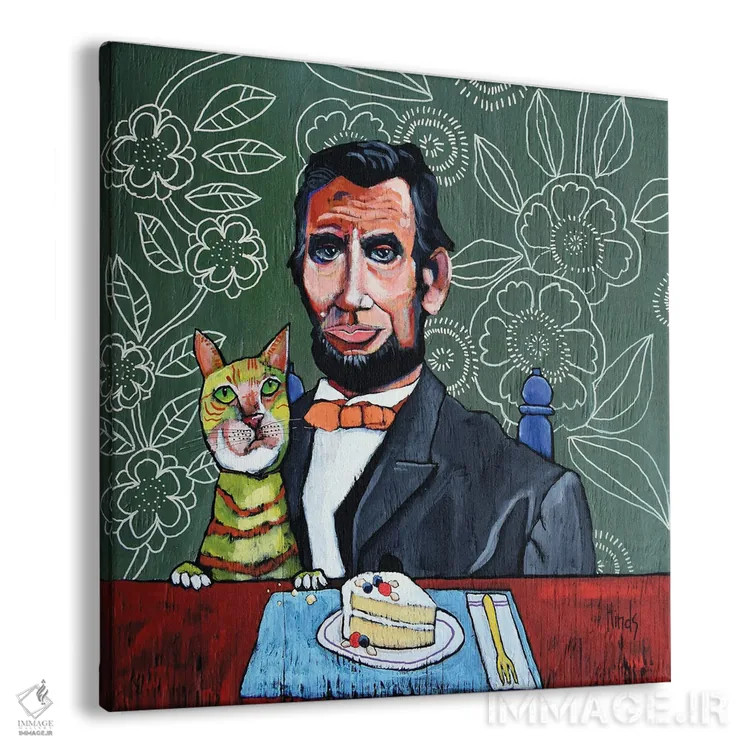 تابلو گربه لینکلن و کیک بادام مری تاد اثر دیویدای هینْدز - نمای پرسپکتیو محصول