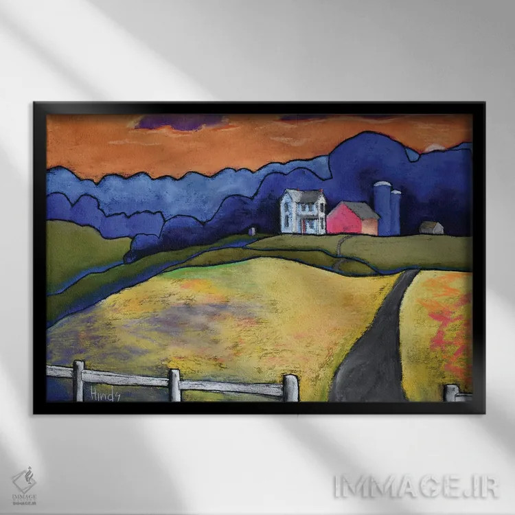 تابلو خانه روستایی اثر دیویدای هینْدز - نمای قابدار مشکی