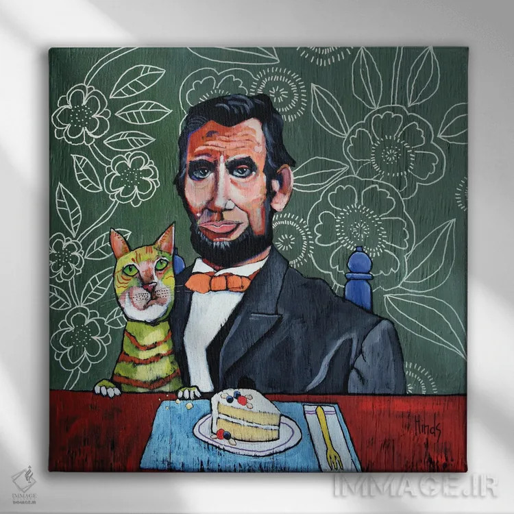 تابلو گربه لینکلن و کیک بادام مری تاد اثر دیویدای هینْدز - نمای روبهرو روی دیوار