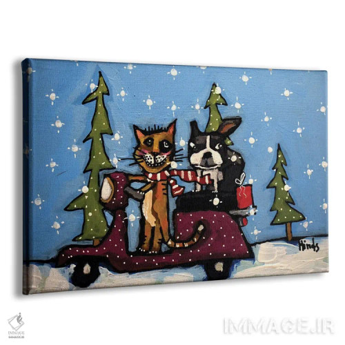 تابلو گربه و سگ کریسمسی روی اسکوتر اثر دیویدای هینْدز - نمای پرسپکتیو محصول