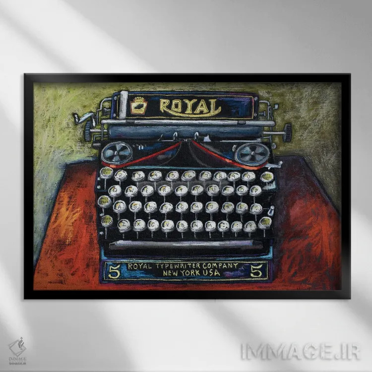 تابلو ماشین تایپ سلطنتی رترو اثر دیویدای هینْدز - نمای قابدار مشکی