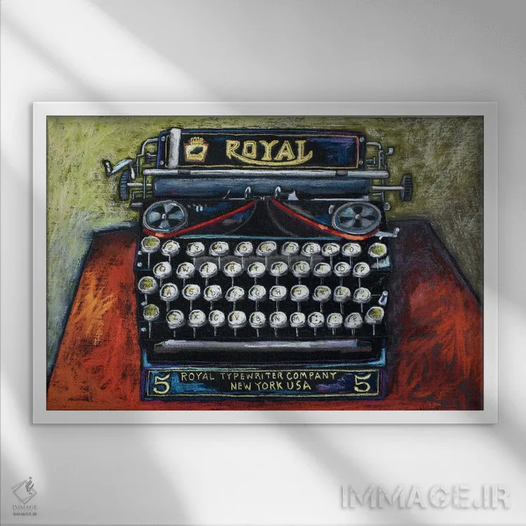 تابلو ماشین تایپ سلطنتی رترو اثر دیویدای هینْدز - نمای قابدار سفید