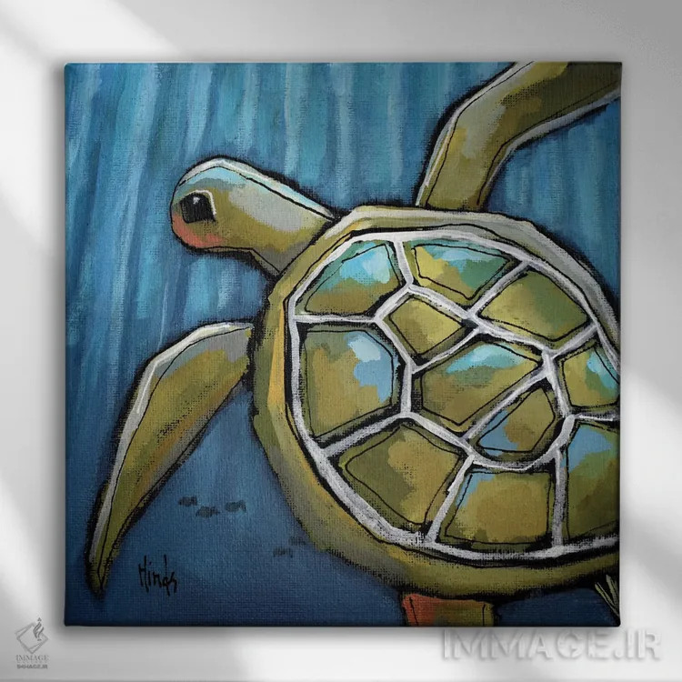 تابلو لاکپشت دریایی کوچک اثر دیویدای هینْدز - نمای روبهرو روی دیوار