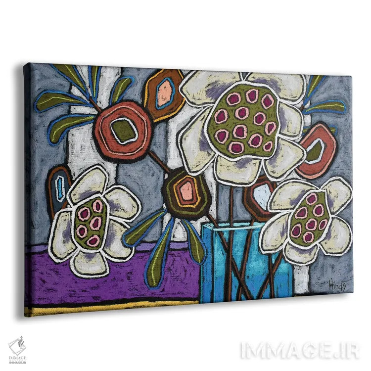 تابلو طرح گل funky با نوارهای طوسی اثر دیویدای هینْدز - نمای پرسپکتیو محصول