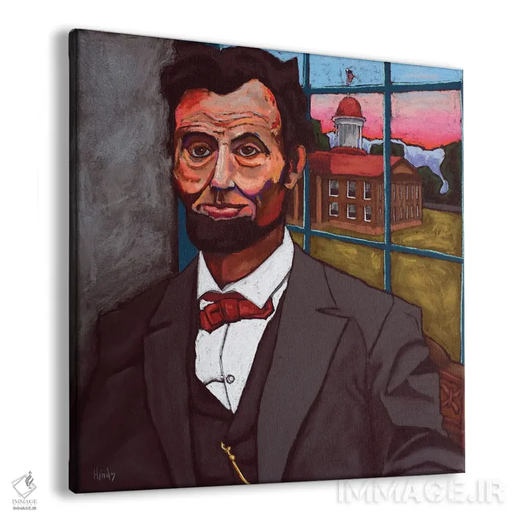 تابلو آبراهام لینکلن هنگام غروب با منظره ساختمان قدیم کنگره ایالت اثر دیویدای هینْدز - نمای پرسپکتیو محصول