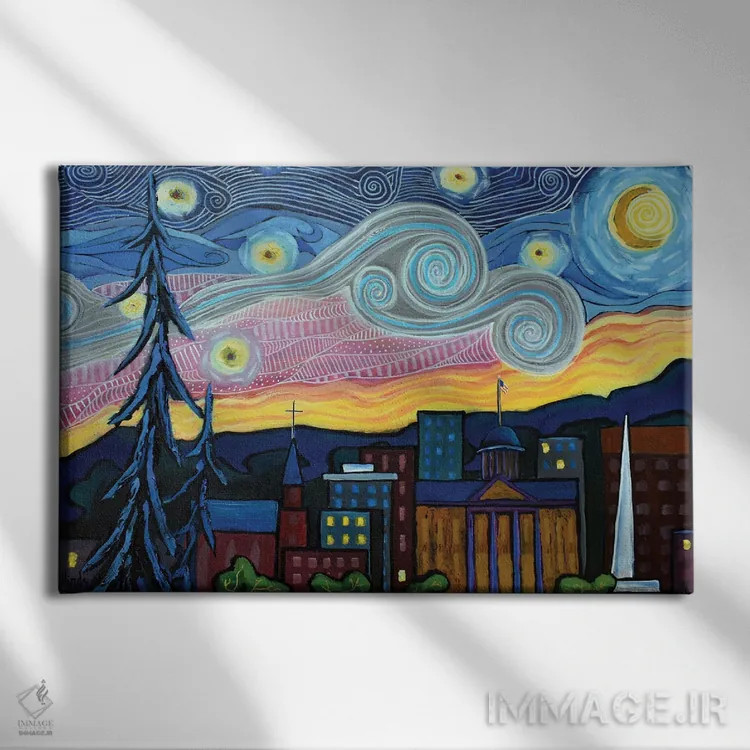 تابلو شب پرستاره بالای اسپرینگفیلد، ایلینوی اثر دیویدای هینْدز - نمای روبهرو روی دیوار