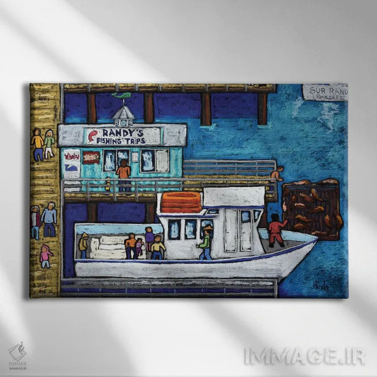 تابلو سفرهای ماهیگیری رندی، اسکله ماهیگیری قدیمی اثر دیویدای هینْدز - نمای روبهرو روی دیوار