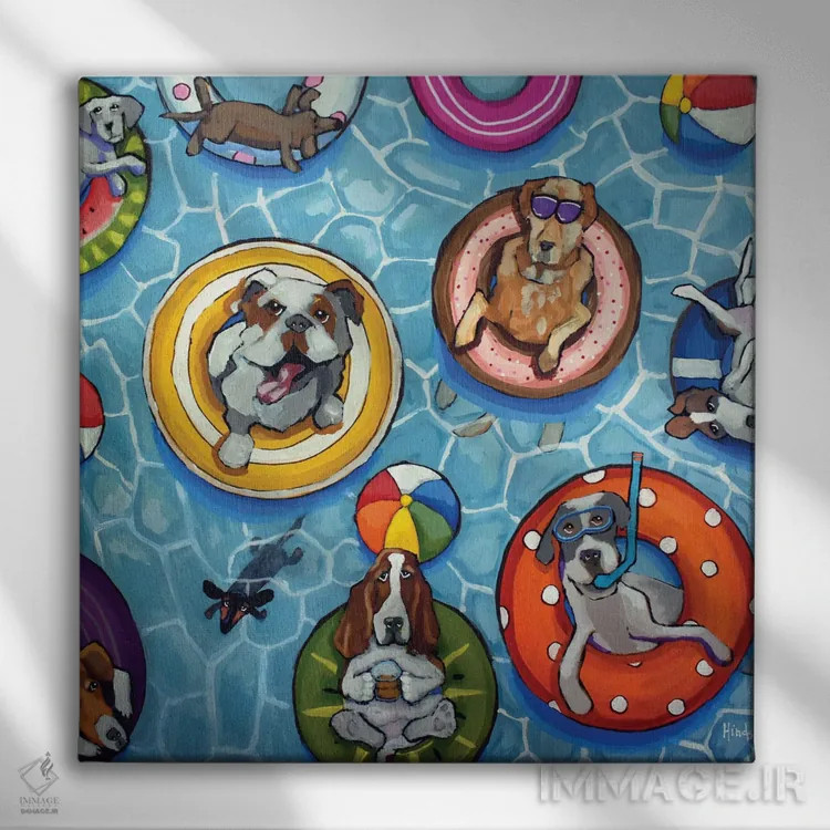 تابلو این یک مهمانی استخر است اثر دیویدای هینْدز - نمای روبهرو روی دیوار