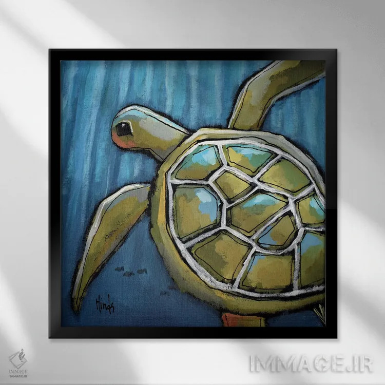 تابلو لاکپشت دریایی کوچک اثر دیویدای هینْدز - نمای قابدار مشکی