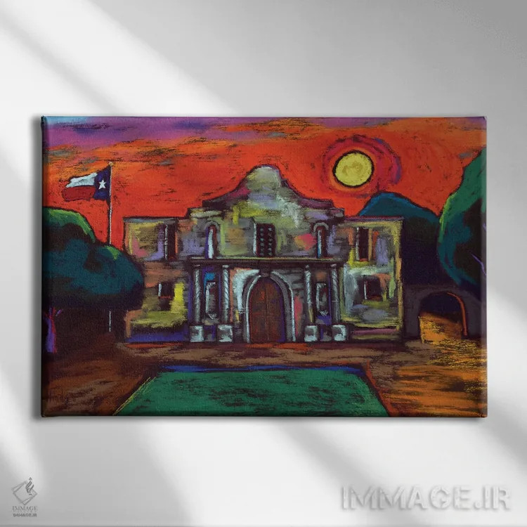 تابلو یادآوری آلامو (دژ تاریخی آمریکا) اثر دیویدای هینْدز - نمای روبهرو روی دیوار