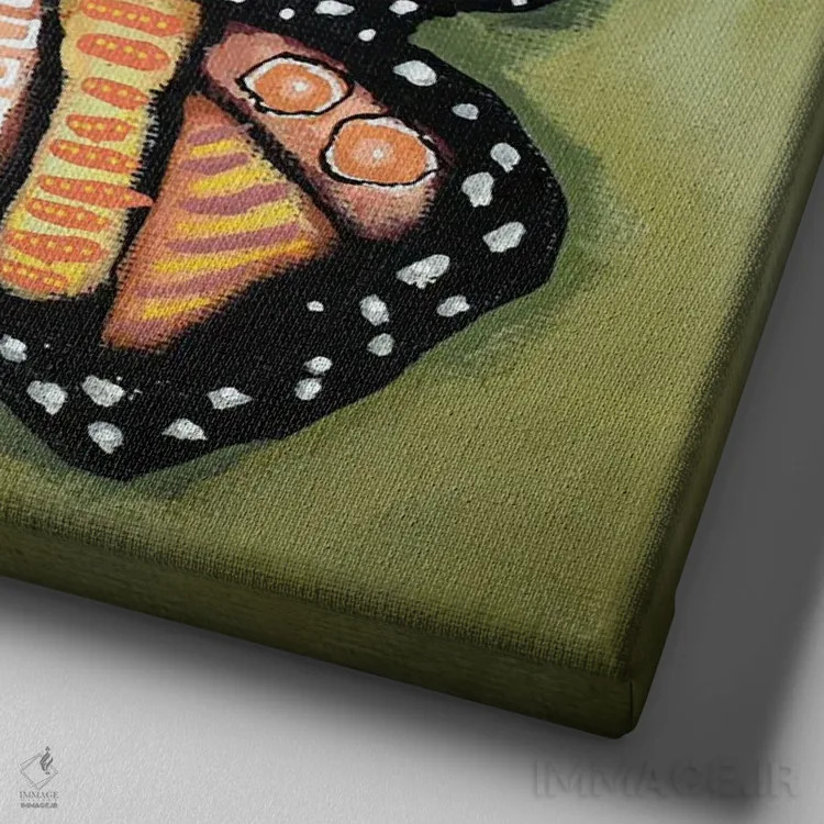 تابلو پروانه مونارک انتزاعی اثر دیویدای هینْدز - نمای نزدیک بافت بوم