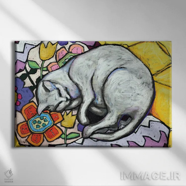 تابلو چرت گربه اثر دیویدای هینْدز - نمای روبهرو روی دیوار