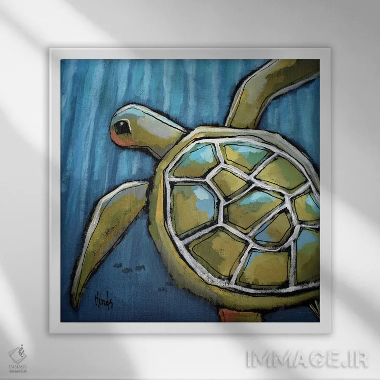 تابلو لاکپشت دریایی کوچک اثر دیویدای هینْدز - نمای قابدار سفید