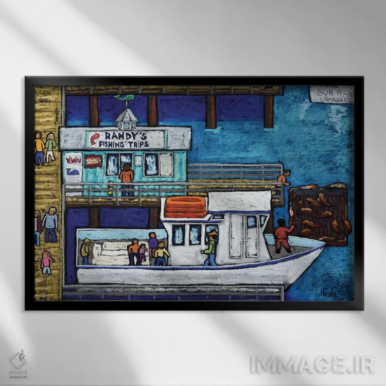 تابلو سفرهای ماهیگیری رندی، اسکله ماهیگیری قدیمی اثر دیویدای هینْدز - نمای قابدار مشکی