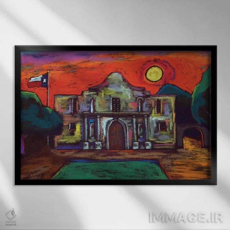 تابلو یادآوری آلامو (دژ تاریخی آمریکا) اثر دیویدای هینْدز - نمای قابدار مشکی