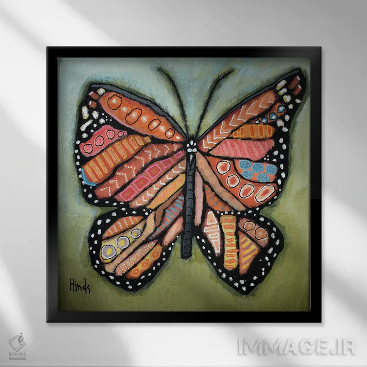 تابلو پروانه مونارک انتزاعی اثر دیویدای هینْدز - نمای قابدار مشکی