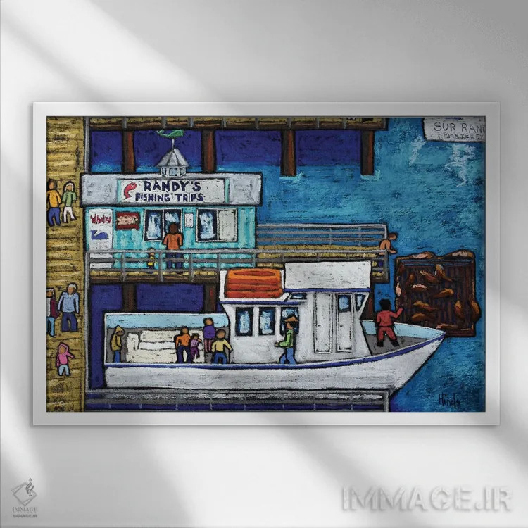 تابلو سفرهای ماهیگیری رندی، اسکله ماهیگیری قدیمی اثر دیویدای هینْدز - نمای قابدار سفید